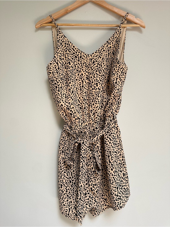 She + Sky Dresses & Skirts - She + Sky Cheetah Print Belted Romper Beige & Black Women’s Small